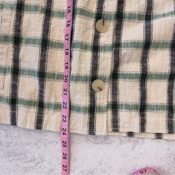 Zara || Plaid Overshirt Shacket Oversized Cream Green XS - Picture 7 of 9